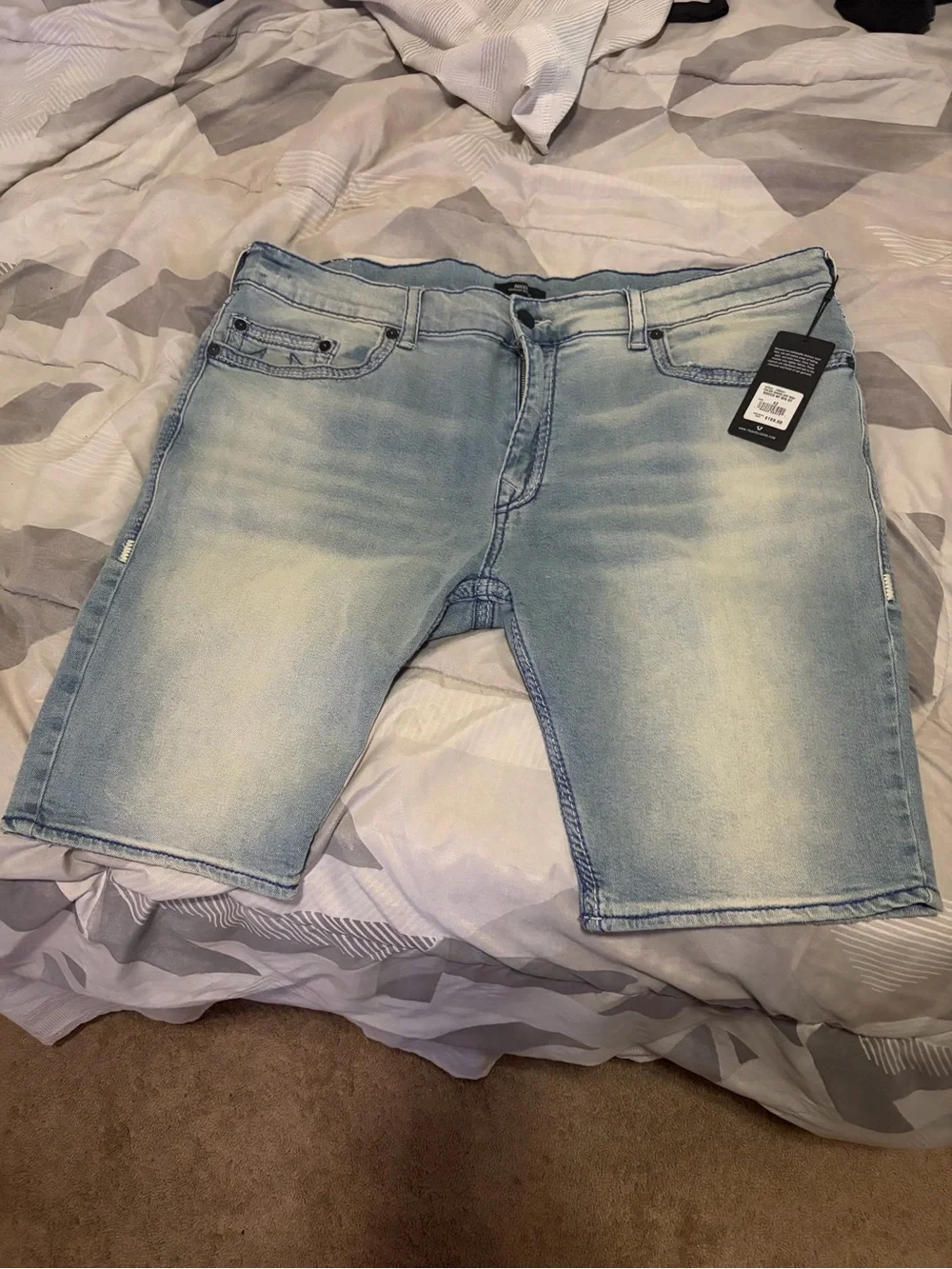 Brand New True Religion F Blue Denim Shorts with Contrast Stitching
